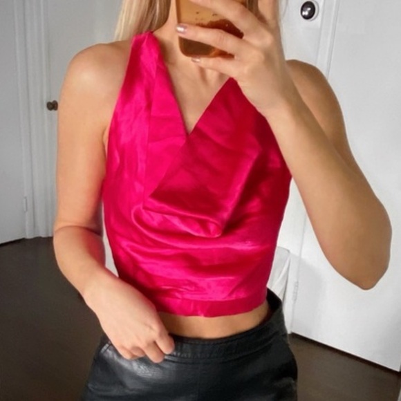 Zara NWT fuchsia pink satin cowl neck top - Picture 9 of 15